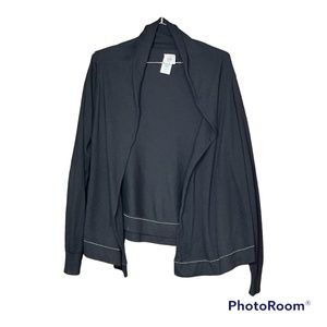 CAbi Woman’s Black Winsome Double Layer Open Cardigan Sweater Size Small
